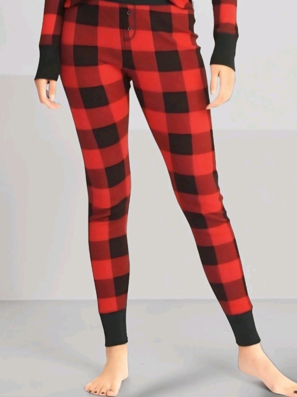 Old Navy Red Black Buffalo Plaid Thermal Waffle Knit Pants Leggings women Small